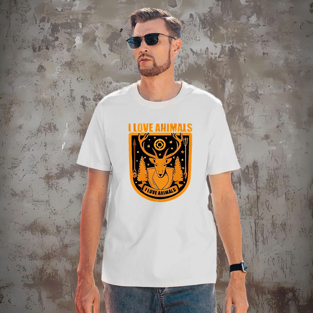 Popular Men Clothes T-Shirt 230g 100% Cotton Deer Man T Shirts Hip Hop Crew Neck Breathable Plus Size Cartoon DIY Customized Top Tees