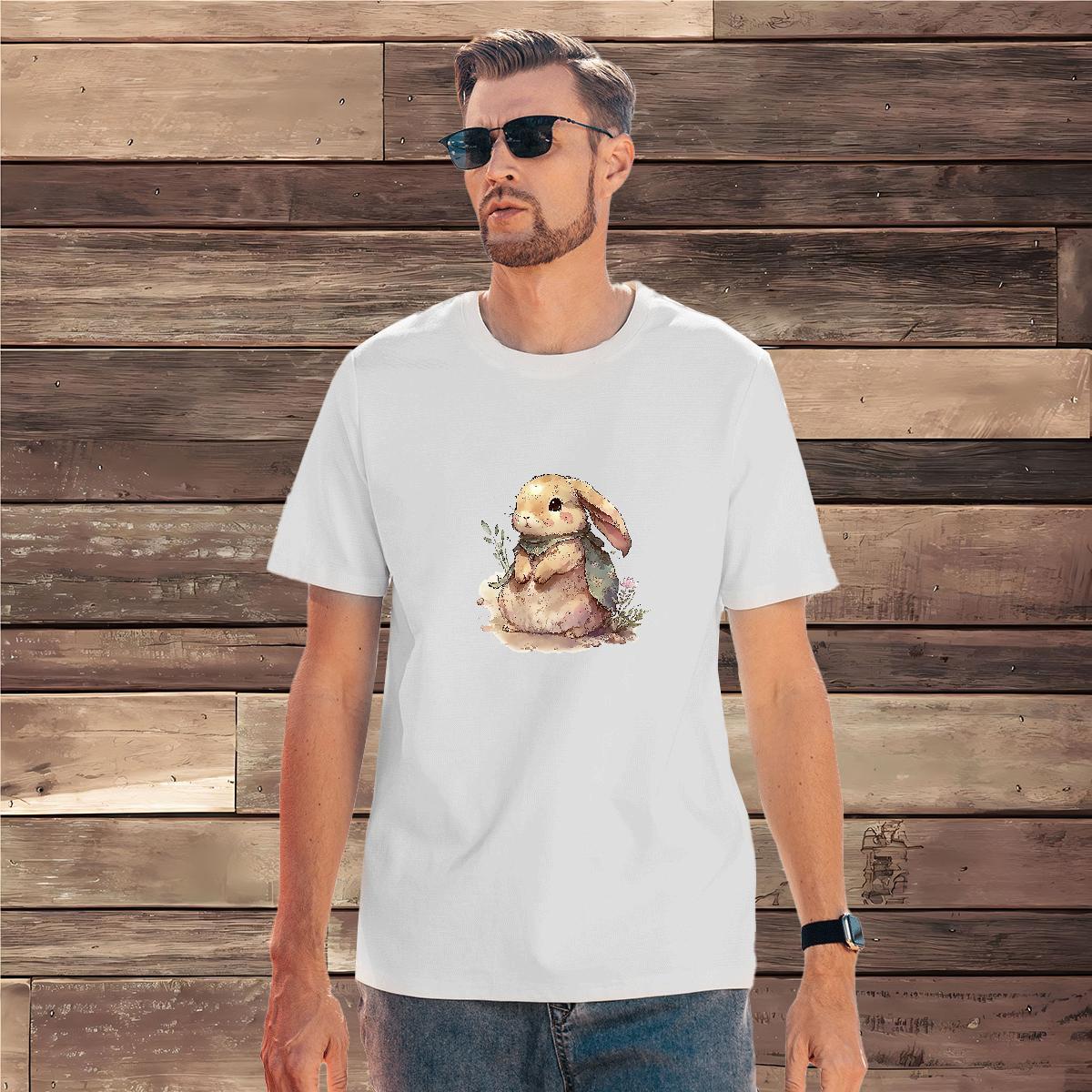 High Quality Men Clothes T-Shirt 100% Cotton 230g rabbit Mens T Shirts Casual Beach Breathable Crew Neck Custom Print Oversized 2024 New Tops