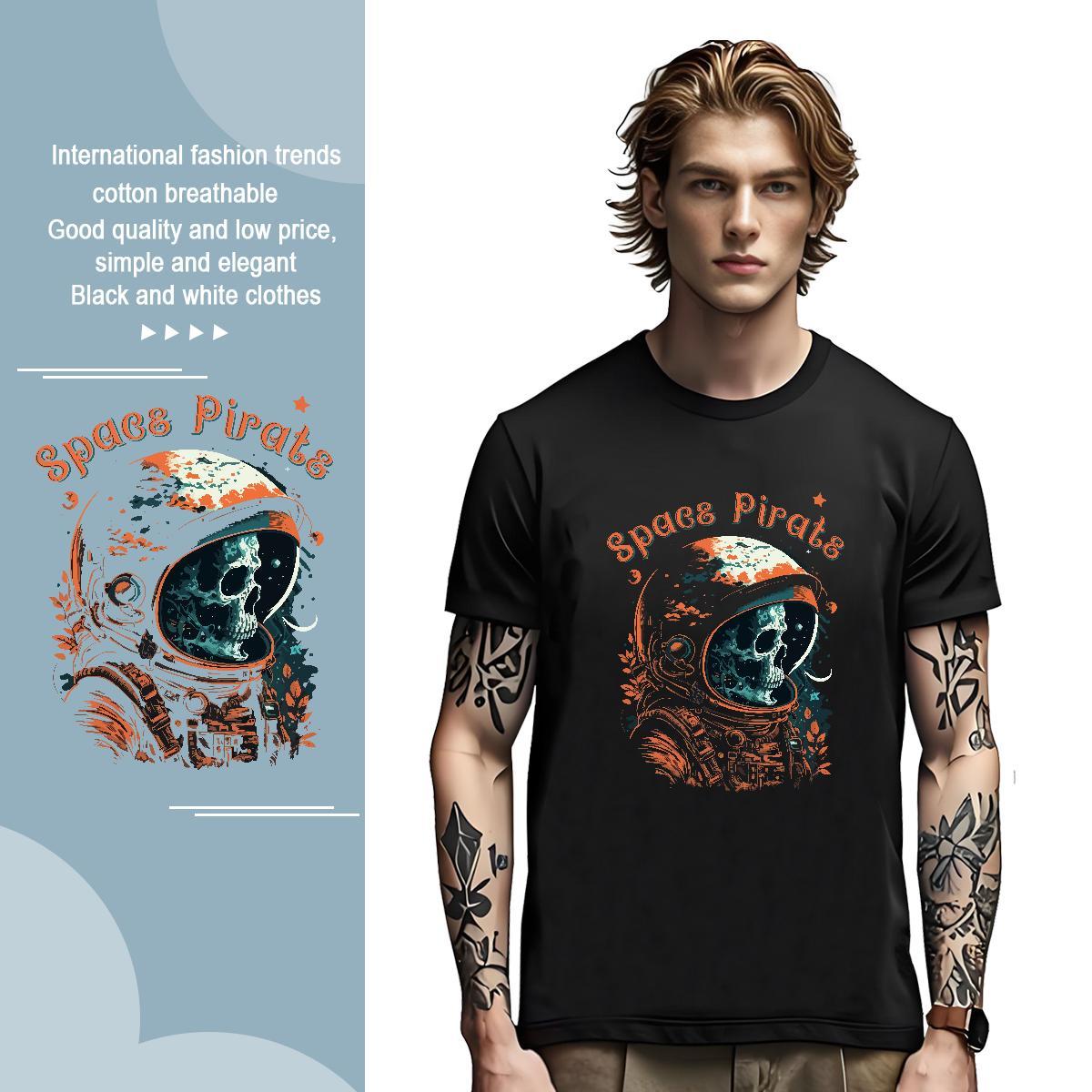 Mens T Shirts 230g Cotton spaceman Casual Daily Wear Breathable Crew Neck Black White Men Clothes T-Shirt 2024 Cool Design Tops Shirt