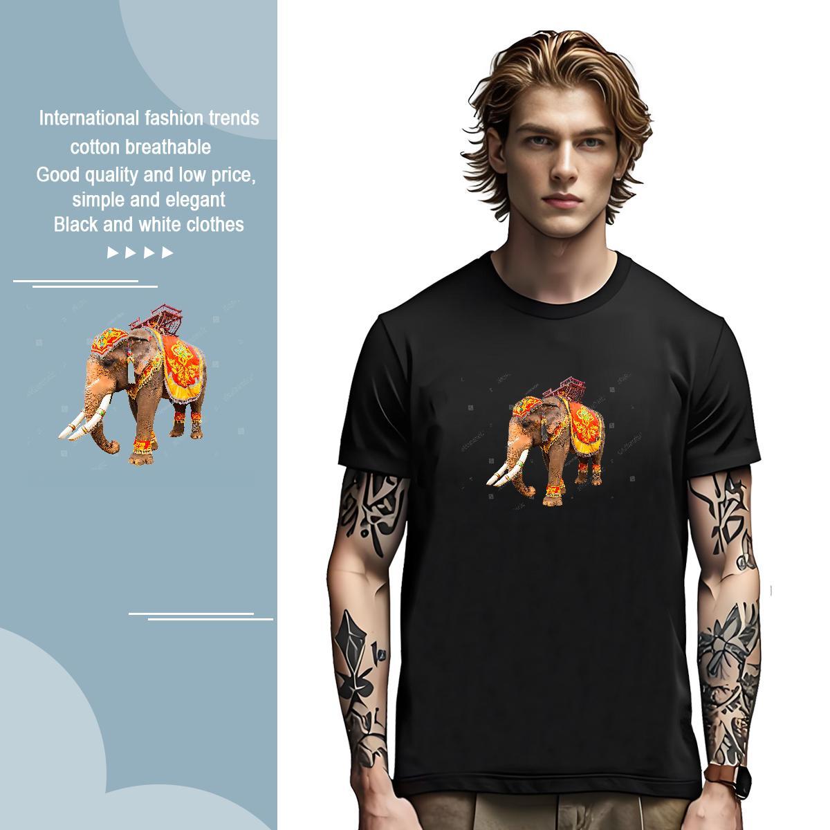 Loose Men Tshirts 230g Cotton elephant Mens T Shirts Spring Summer Breathable Short Sleeve Customized Fashion New Tops Tees