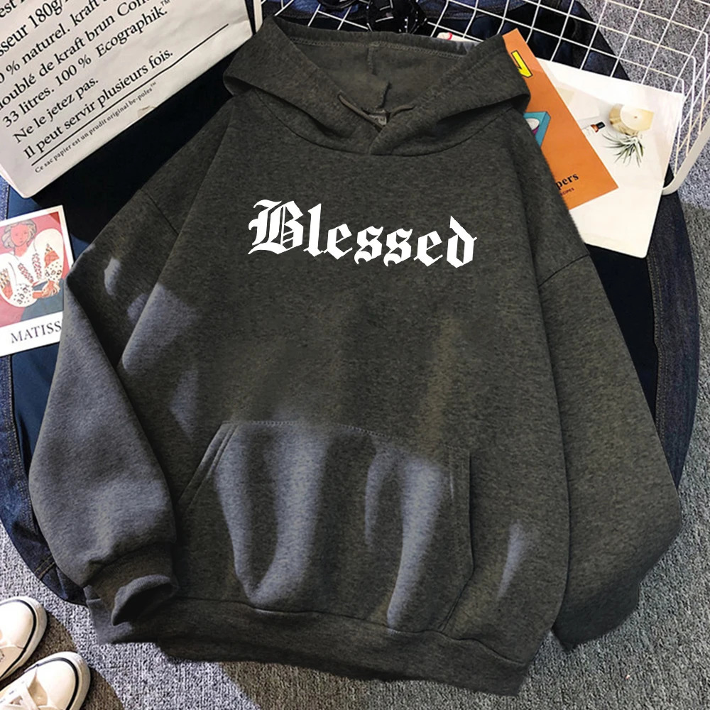 Blessed Creativity Printed Hoodies Women Street Style Hip Hop Hoody Autumn Loose Fleece Clothing Comfortable Pullover Sweatshirt 240806