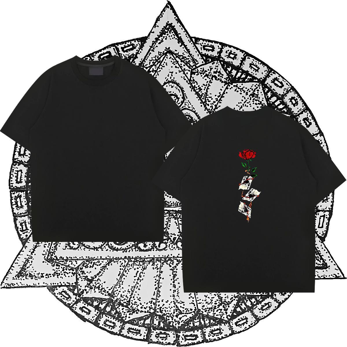 Custom T-Shirts 230g Pure Cotton rose High Street Hip Hop Tees Shirts Crew Neck Soft Men Clothes T-Shirt DIY Logo Oversized