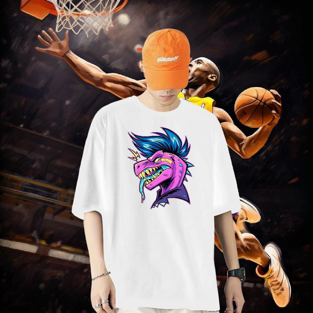 Factory Direct Men T Shirts 100% Cotton 230g dinosaur Casual Beach Tees Shirts Breathable Short Sleeve Wholesale Tshirt for Man Woman DIY