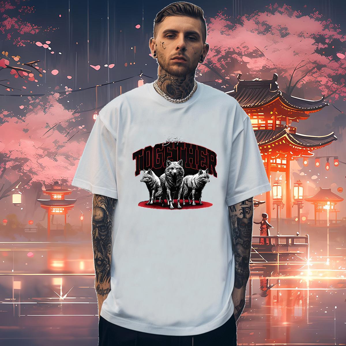 T-Shirts 230g Cotton wolf Hip Hop Breathable Soft Plus Size Custom Couples T Shirts Customized Popular Clothings