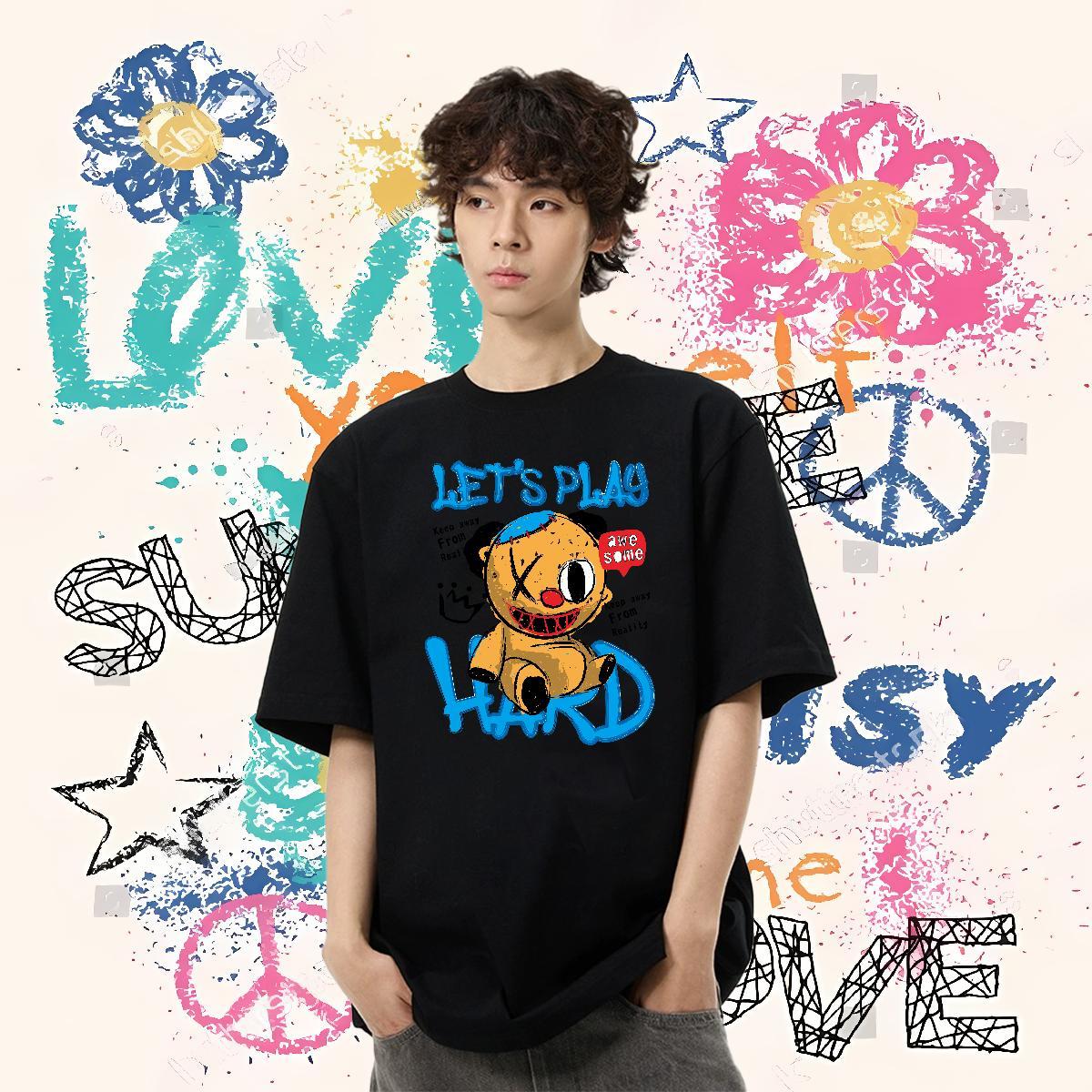 2024 Designer T-Shirts for Men 100% Cotton 230g bear Hip Hop Tops Crew Neck Loose Tshirts Oversized 4XL