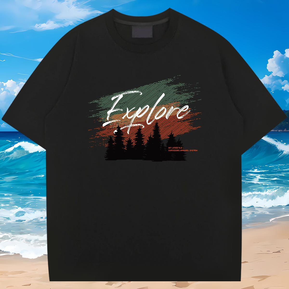 2024 T-Shirts for Men 100% Cotton 230g tree Outdoor Tops Tees Breathable Short Sleeve High Quality Men Tshirts Cartoon Print