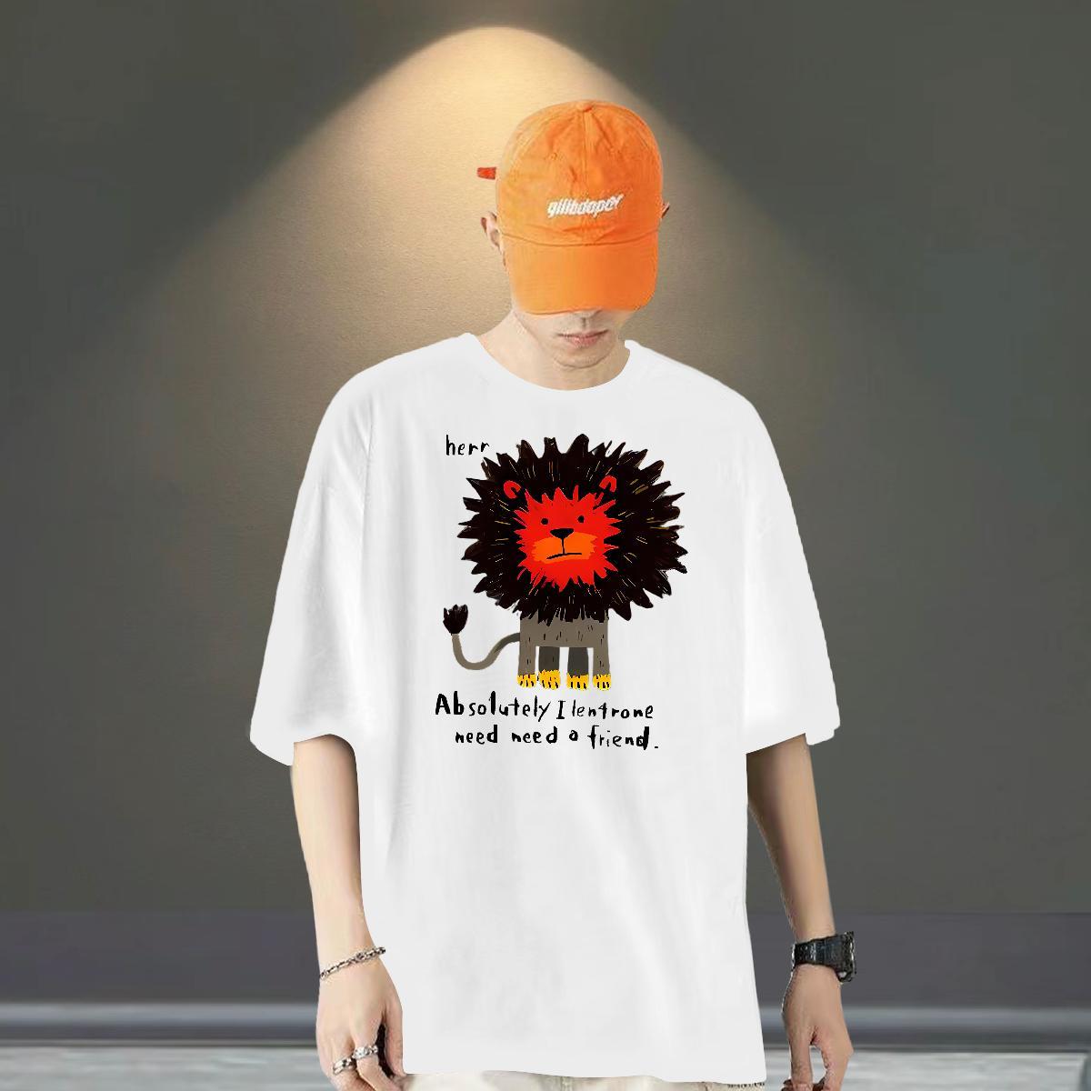2024 T-Shirts for Men 230g 100% Cotton lion Street Wear Clothings Pure Cotton Unisex Men Tops Tees Customized