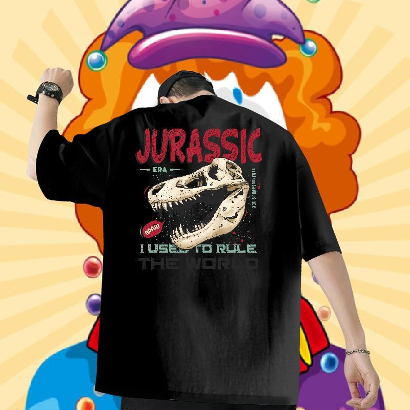 2024 New T-Shirts for Men 230g Pure Cotton dinosaur Hip Hop Tee Shirt Breathable Comfortable Tshirts Customized Print