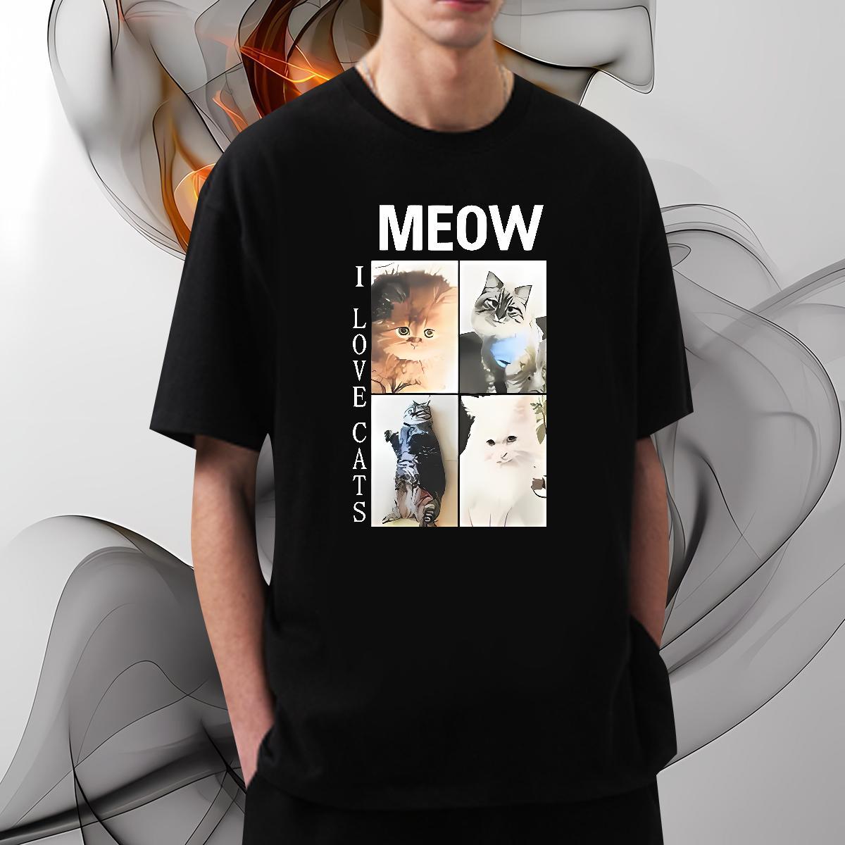 Fashion Designer T-Shirts for Men 230g 100% Cotton cat Sports Casual Clothings Short Sleeve Soft TOP Quality Couples T Shirts Cartoon Printing L-4XL