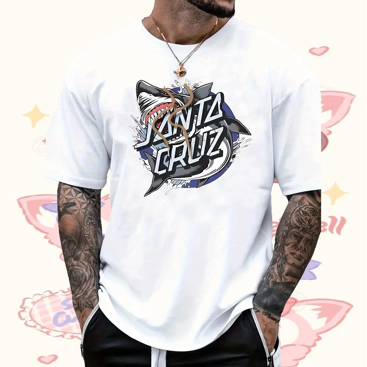 DIY Customized T shirt 230g Pure Cotton shark Beach Clothings Round Neck Short Sleeve Cool Men Clothes T-Shirt Skull