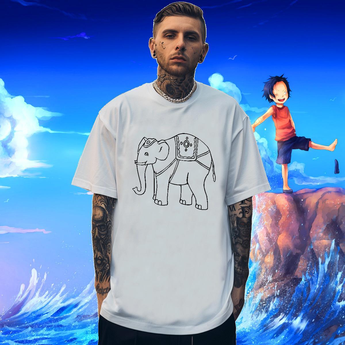 Designer Man T Shirts 230g 100% Cotton elephant Street Casual Tshirts Breathable Short Sleeve Soft Men Tshirts Asian Size