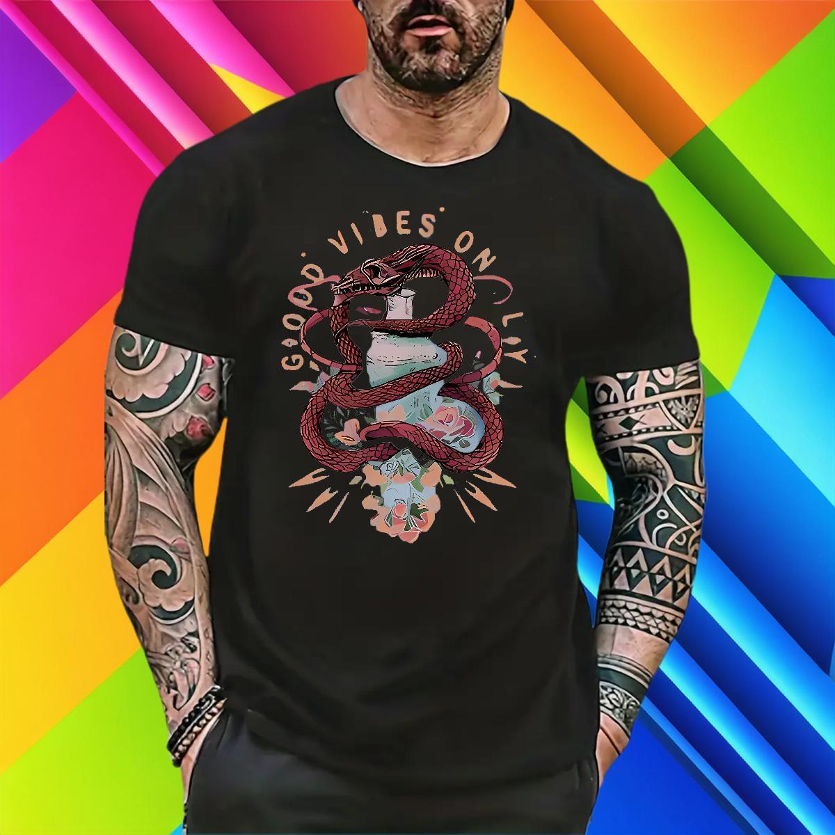 TOP Quality Men Tshirts 230g 100% Cotton Street wear Hip Hop snake Custom Anime Breathable Short Sleeve Fashion Casual Mens T Shirts Tees Shirts