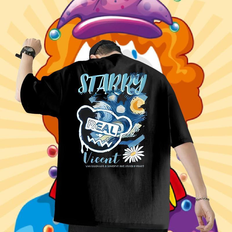 New T-Shirts for Men 100% Cotton 230g bear Casual Clothings Breathable Soft Designer Mens Tshirts Floral Print