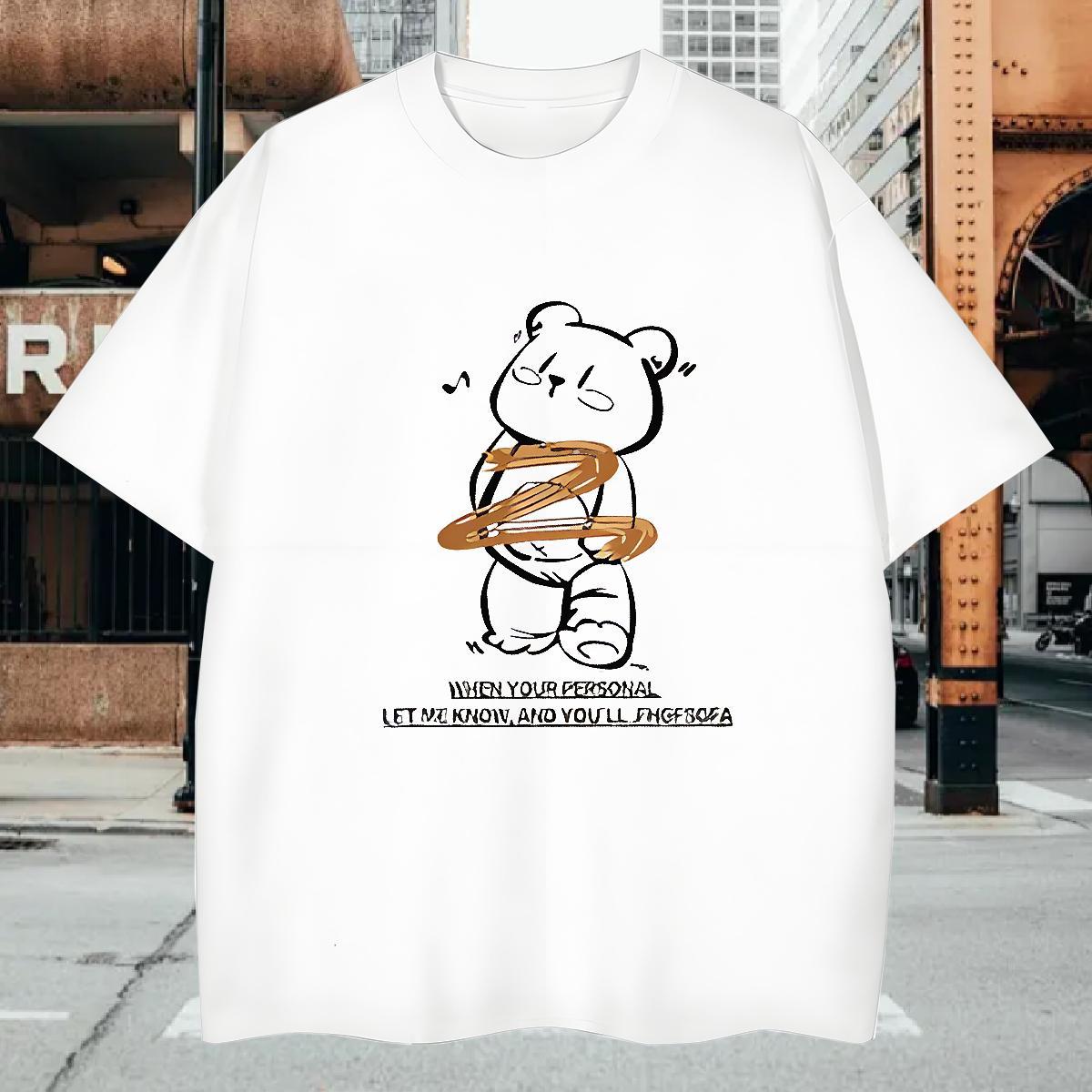 Man T Shirts 230g Pure Cotton bear High Street Hip Hop Crew Neck Anime Print Tshirt for Man Woman Wholesale High Quality Polos