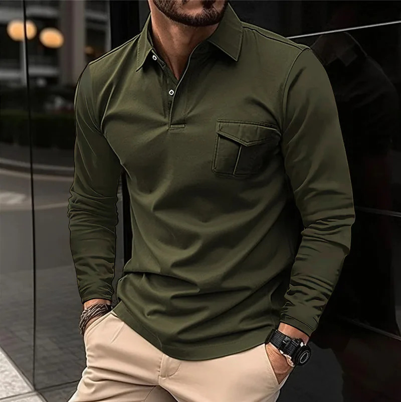 Mens polo shirt business casual summer long sleeved button Tshirt loose and comfortable clothing fashionable top 2024 240806