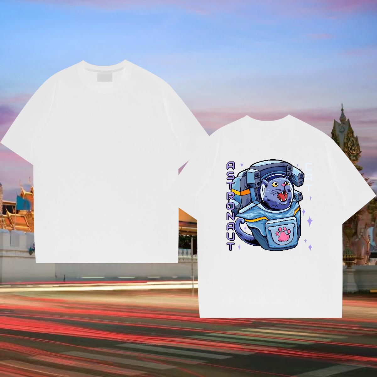 DIY T Shirt For Man 230g 100% Cotton cat Sport Polos Crew Neck Breathable Comfortable Men Tshirts Cartoon Printing L-4XL