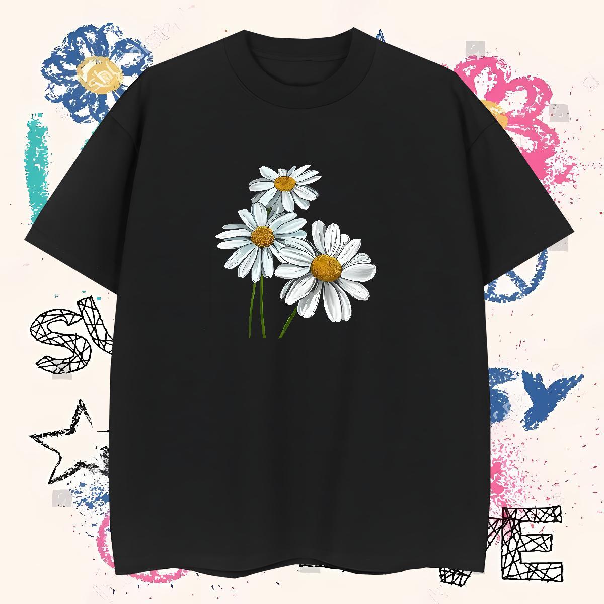 2024 New T-Shirts for Men 100% Cotton 230g flower Hip Hop Street Tees Shirts Short Sleeve O-Neck Wholesale Tshirt for Man Woman Skull