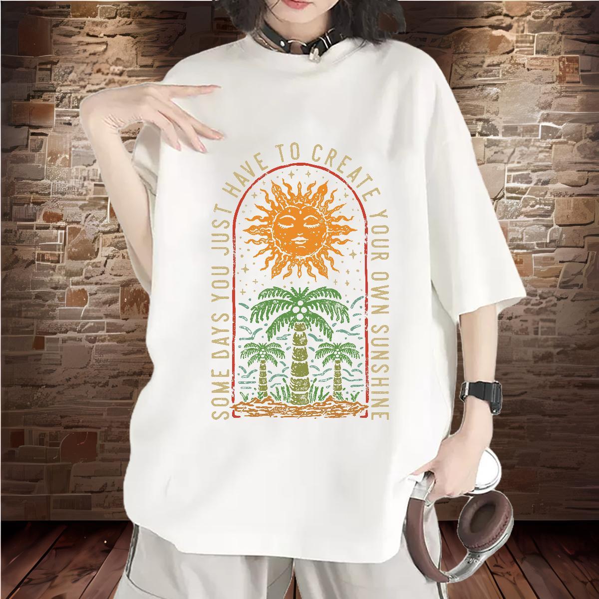 Loose fit T Shirt For Woman Breathable Crew Neck Womens Tshirts Anime Print tree Sport 230g Pure Cotton 2024 DIY Tees Shirts