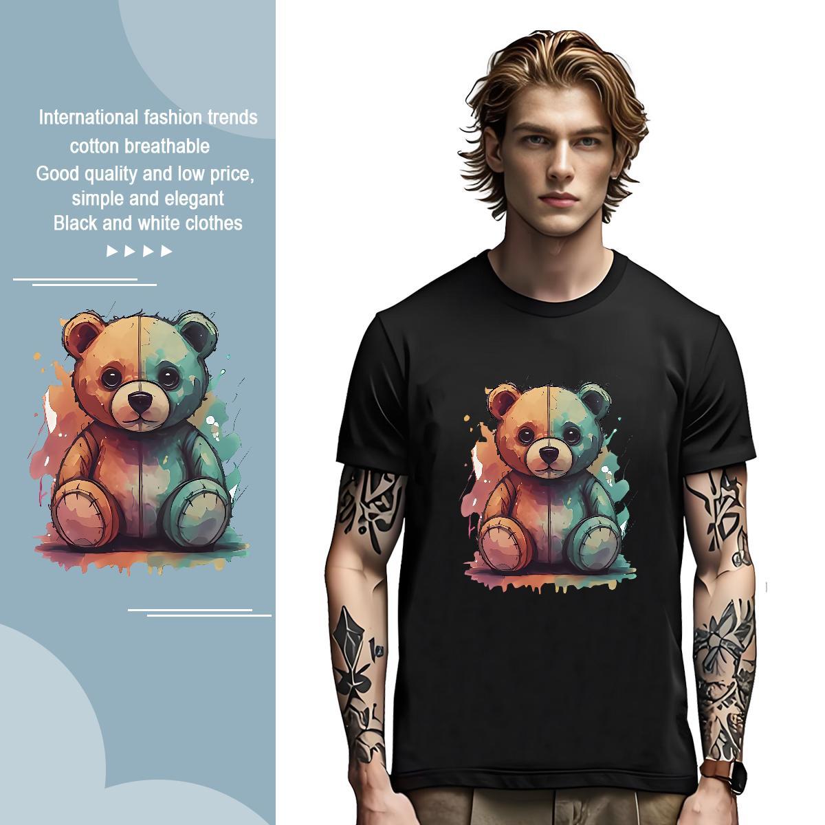 T-Shirts for Men 230g Pure Cotton bear Street wear Hip Hop Breathable Soft Customized Men Clothes T-Shirt Stylist Cool Wear