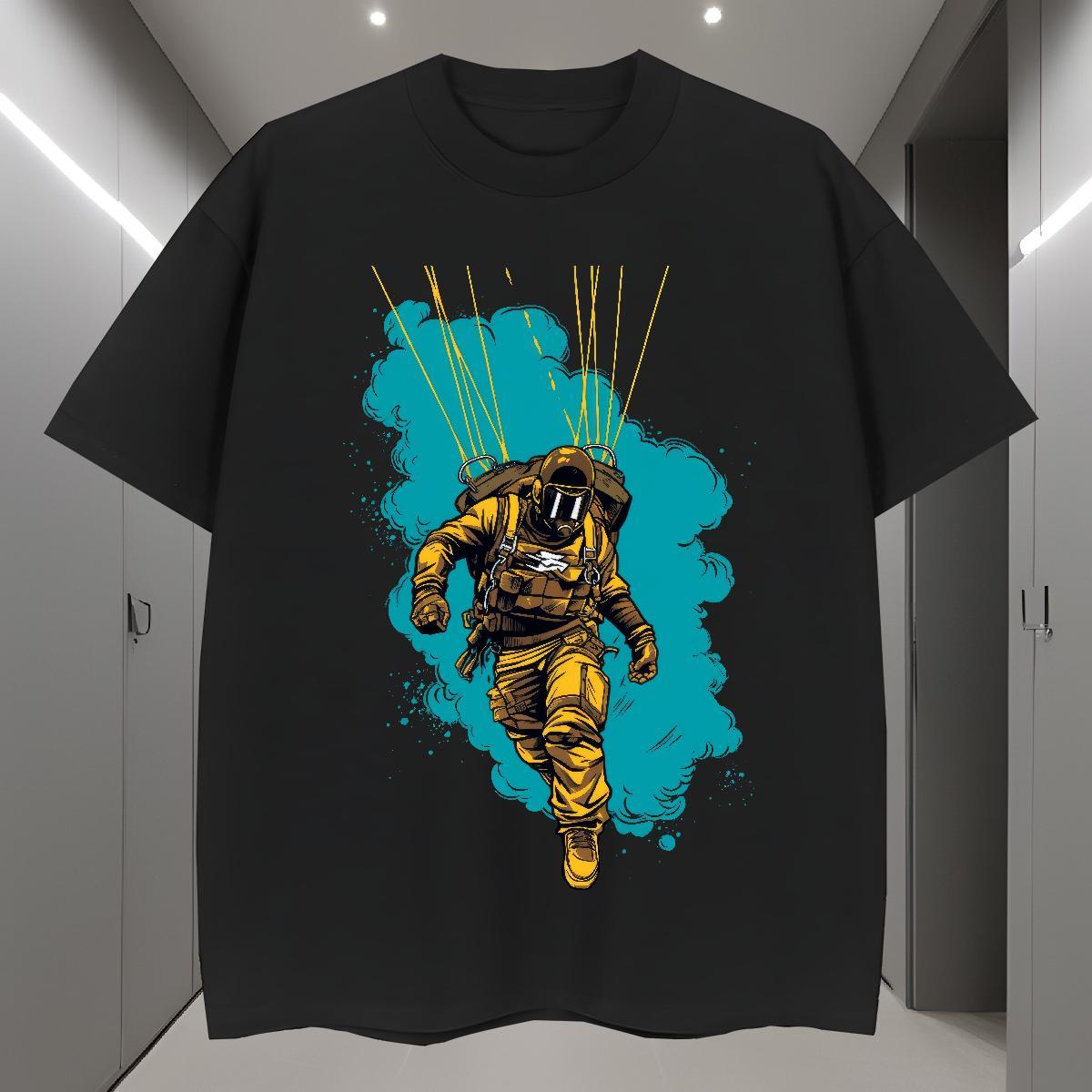 T shirt 230g 100% Cotton person Street Short Sleeve O-Neck Cartoon Printing L-4XL Men Tees Fashion Loose Fit Tops Tees