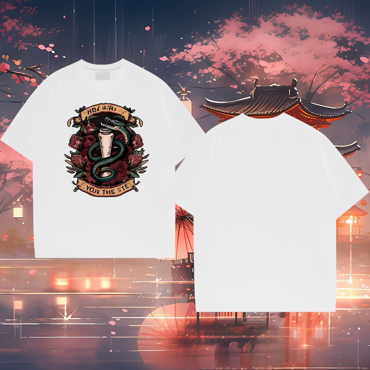 2024 Men T Shirts 230g Cotton snake Sports Casual Wear O Neck Short Sleeves Brand Men Tees Custom Cartoon