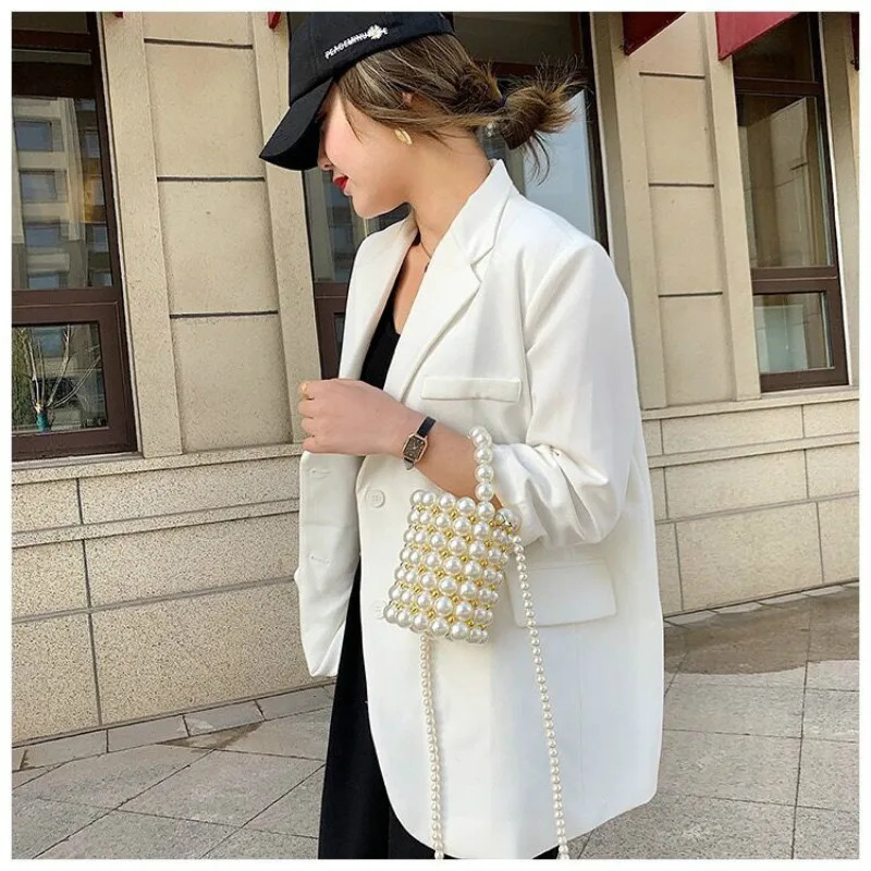 selling womens handmade pearl shoulder bag trend black bucket stone wallet wedding evening handbag 240806Z