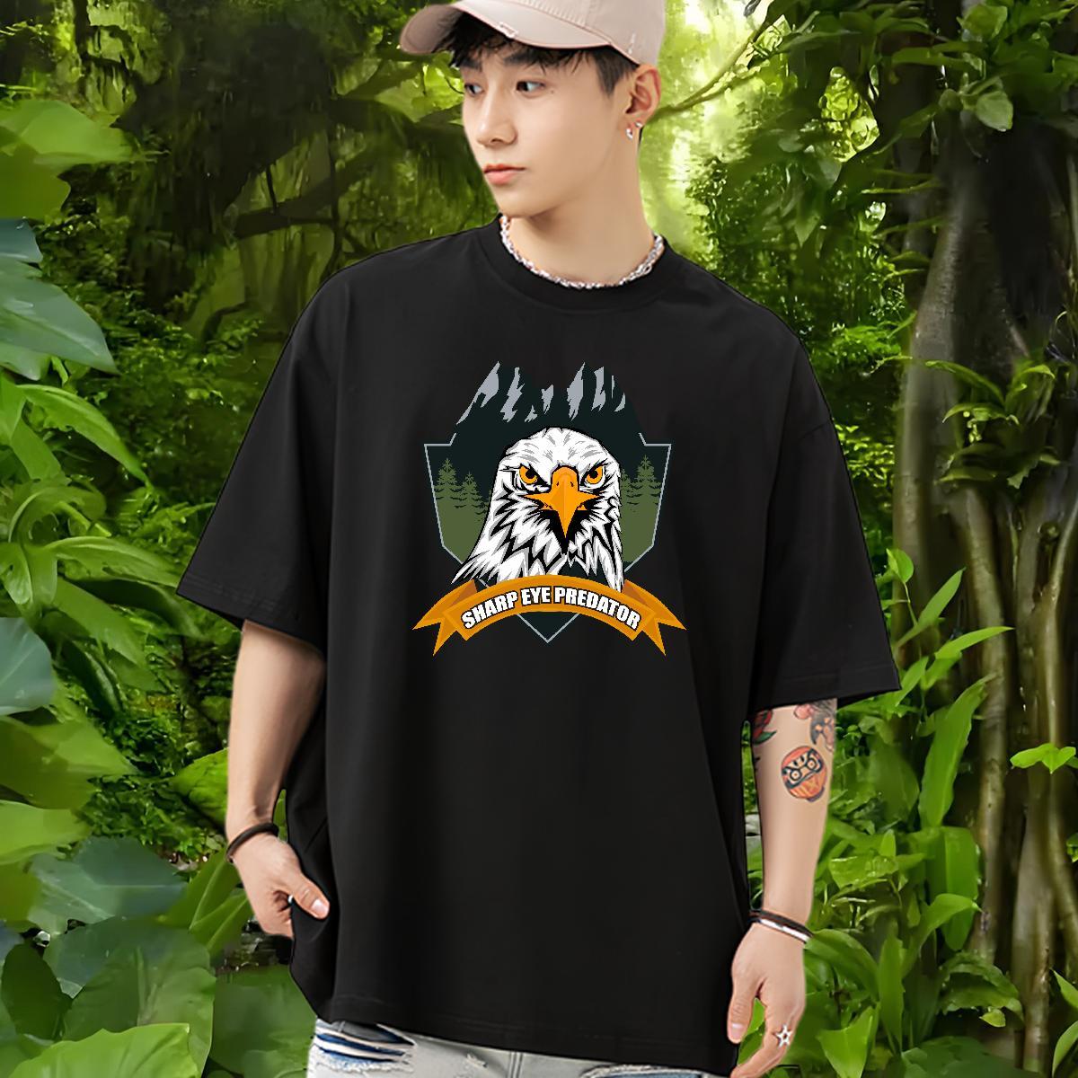 Free Shipping Mens T Shirts 230g Cotton eagle High Street Hip Hop Polos Breathable Crew Neck Comfortable Men Tshirts DIY Printed