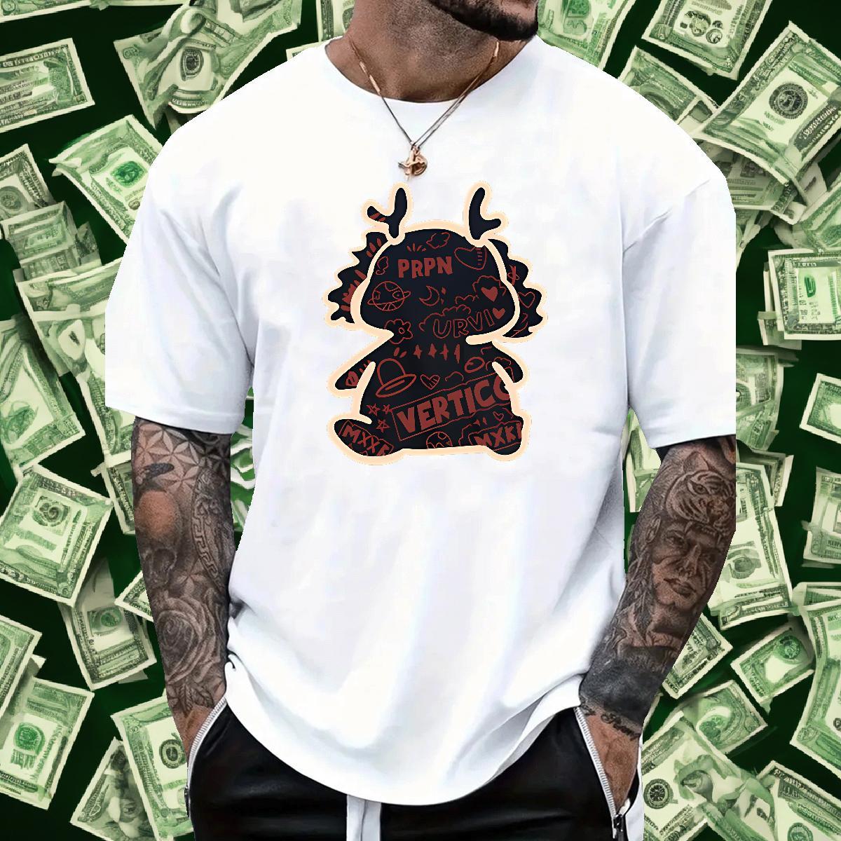 Wholesale T Shirt For Man 230g Cotton dinosaur Summer Casual Tops Shirt Breathable Crew Neck Popular Tshirts Cartoon Printing L-4XL