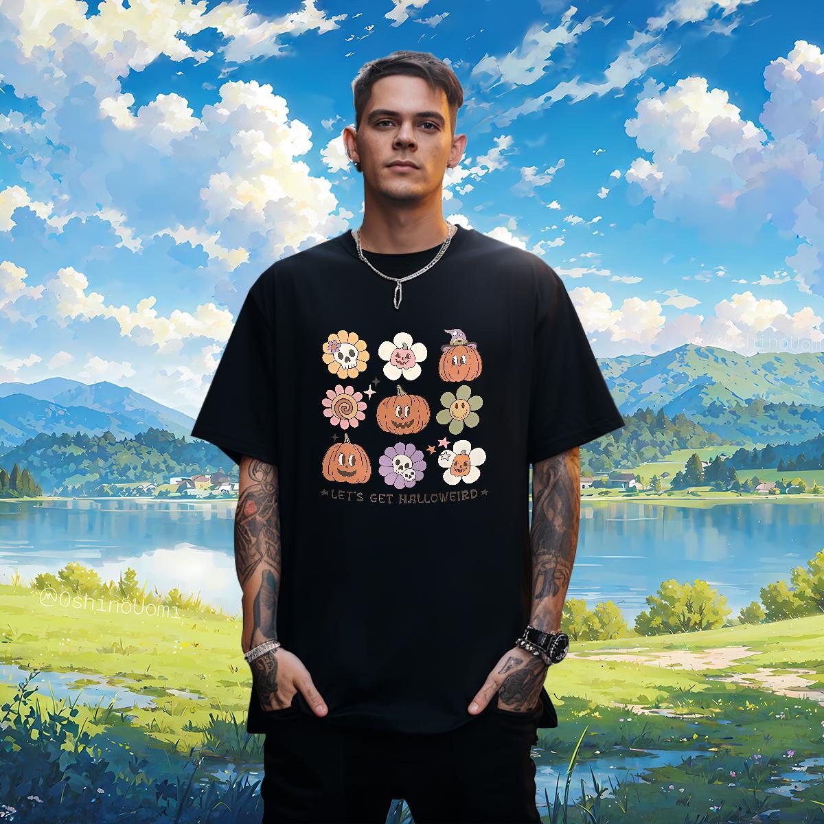 T-Shirts for Men 230g Pure Cotton pumpkin Spring Summer Short Sleeve O-Neck Cartoon Print Men Tshirts Wholesale Cool Tees