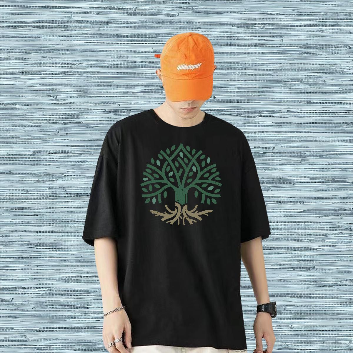 Fashion New Mens T Shirts 230g 100% Cotton tree Daily Outfit Tops Tees Breathable Crew Neck Brand Tshirts Skull