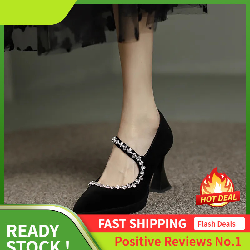 Shoes Ddmysports Women France Style Igh Clunky Eel Diamond Dress Wear Comfort Black Free Shipping Outdoor