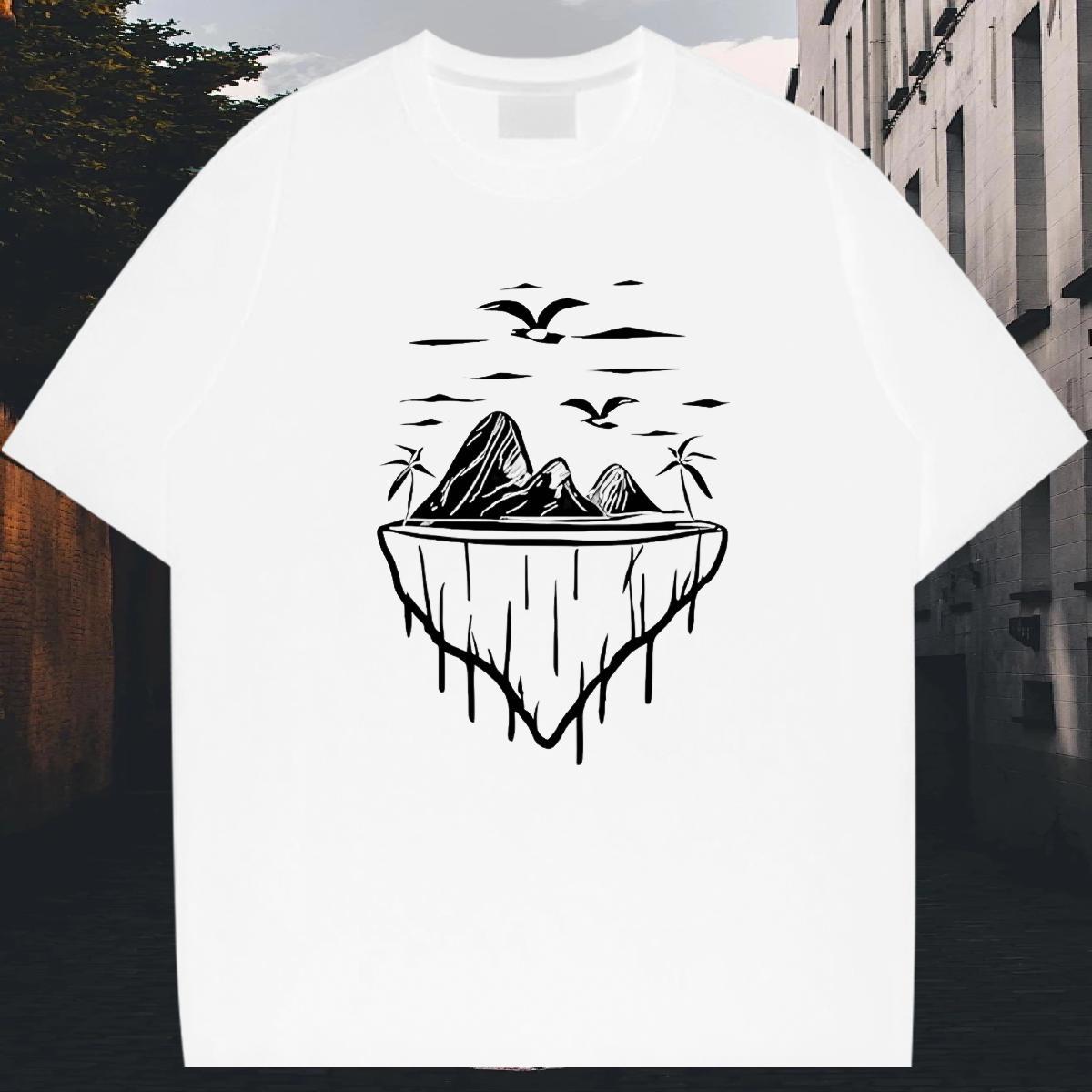 Loose Tshirt for Man Woman 100% Cotton 230g Street Wear mountains Oversized Breathable Short Sleeve 2024 Designer T shirt Polos