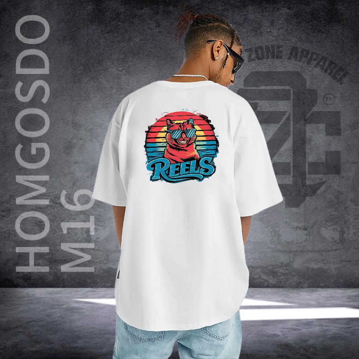 New Designer Men T Shirts 100% Cotton 230g cat Anime Printing Street Clothes Breathable Soft Unisex Mens Tshirts Black Oversized