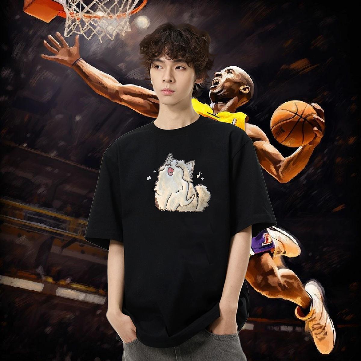 New Arrival T Shirts Men 230g Cotton cute Hip Hop Tops Crew Neck Cool Men Tops Tees Black White