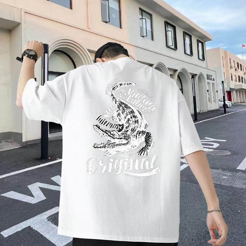 New Mens T Shirts 230g Cotton crocodile Outdoor Tops Tees Breathable Popular Men Tees Custom Print Plus Size
