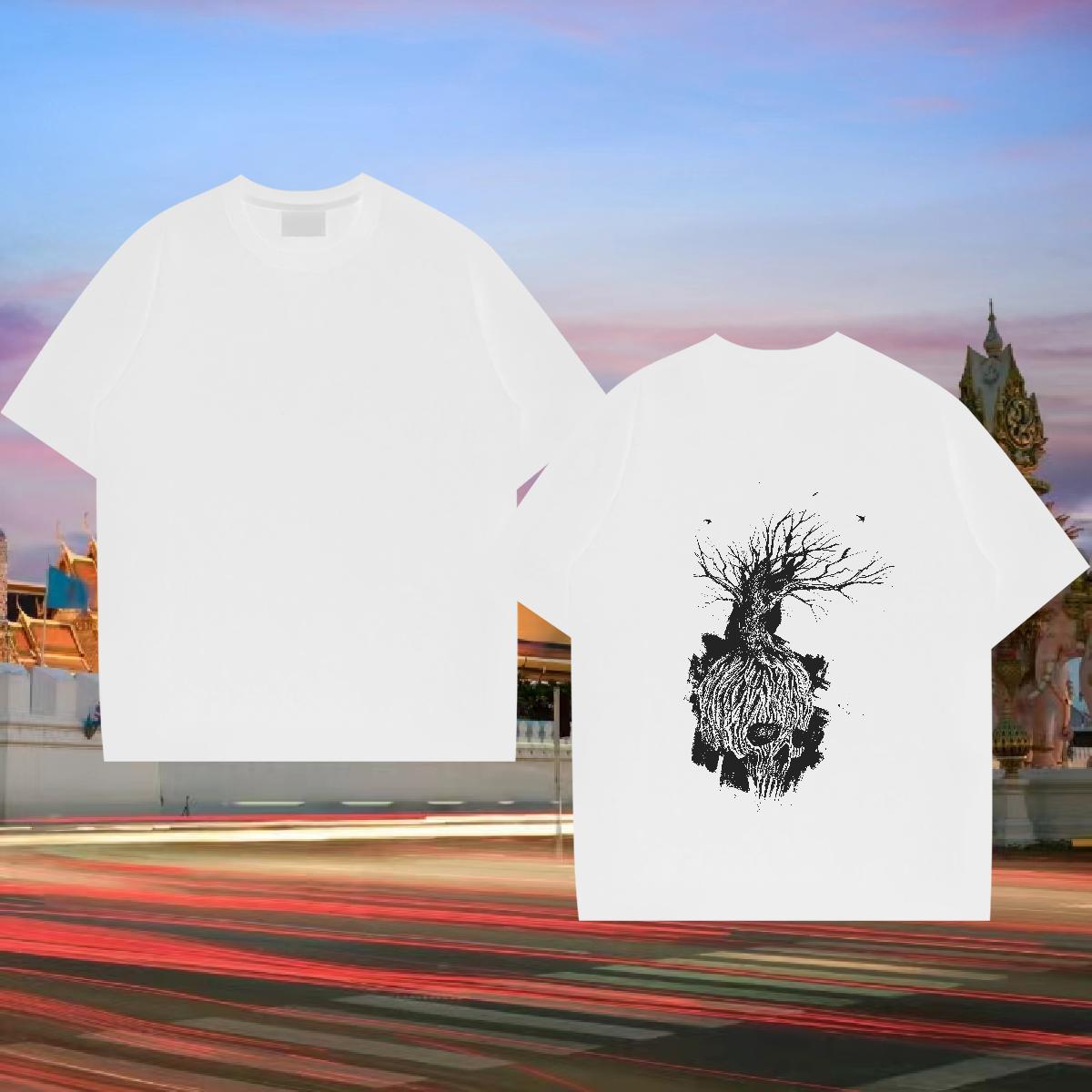 New T Shirts Men 230g 100% Cotton tree Daily Wear Tops Breathable Cool Design Men Tshirts Asian Size