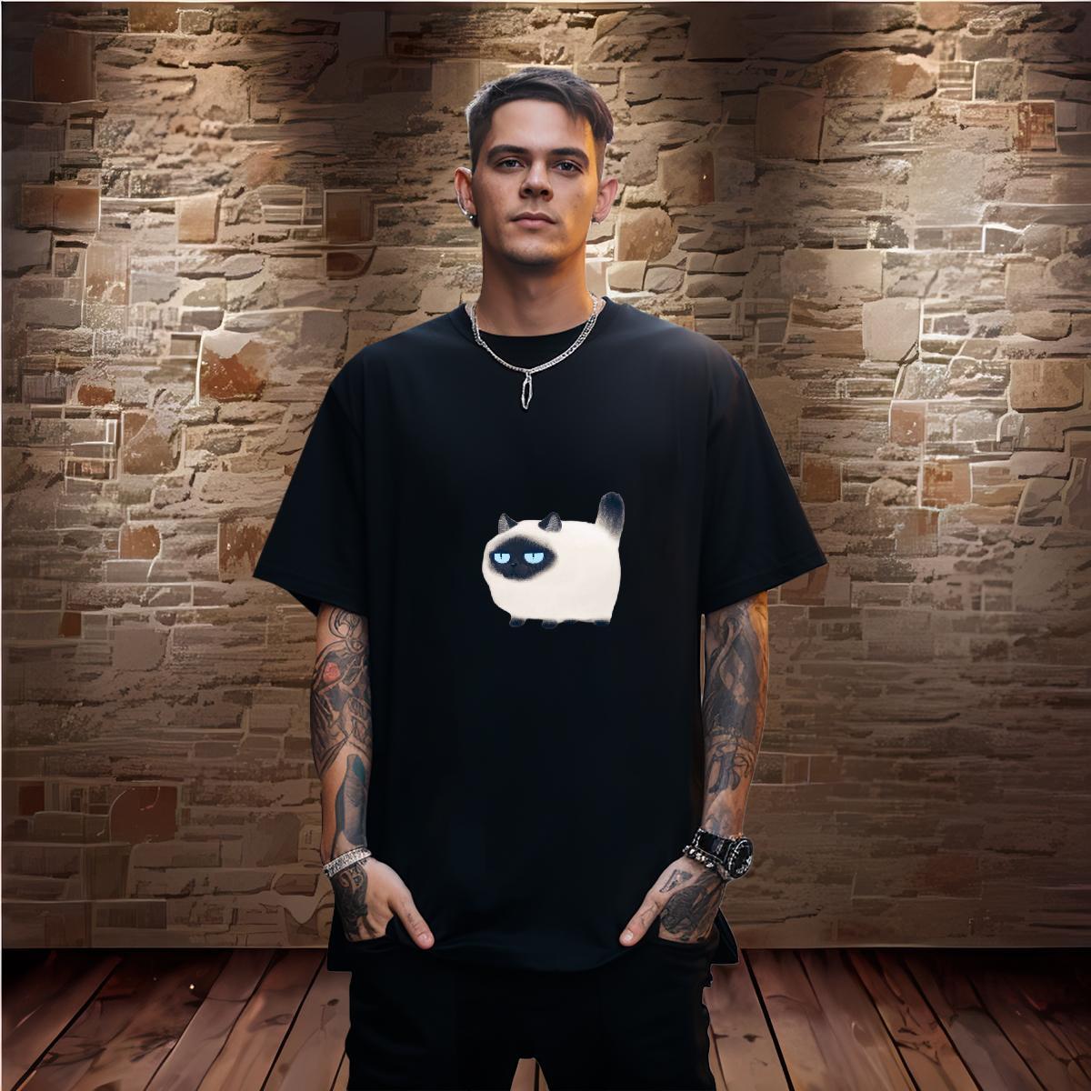 T-Shirts for Men 230g Pure Cotton cat Casual Beach O-Neck Short Sleeve Cartoon Printing L-4XL Tshirts DIY Customized Loose Tees