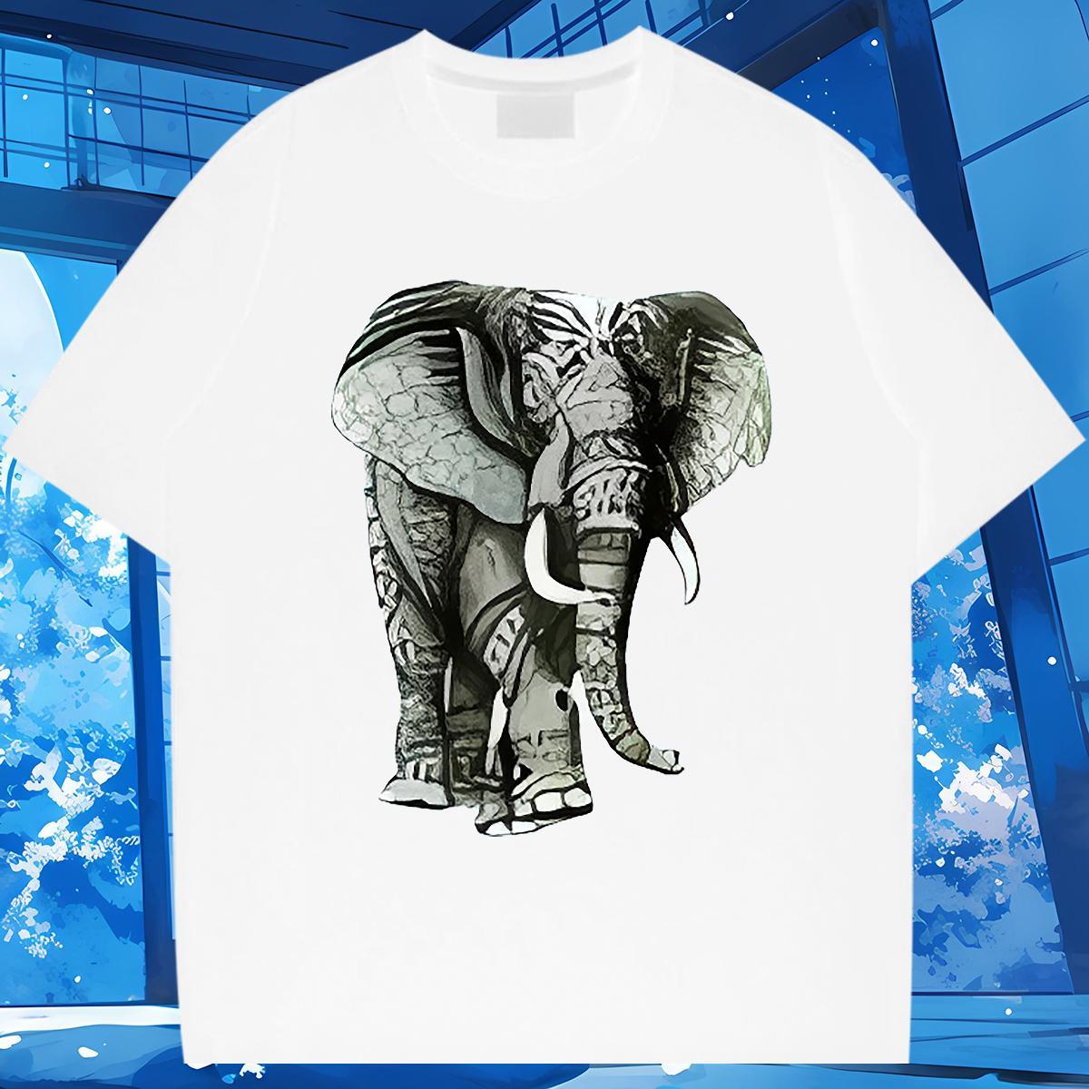 Fashion Casual T Shirts Men 230g Pure Cotton Elephant Spring Summer Clothings Breathable Wholesale Mens Tshirts Floral Print