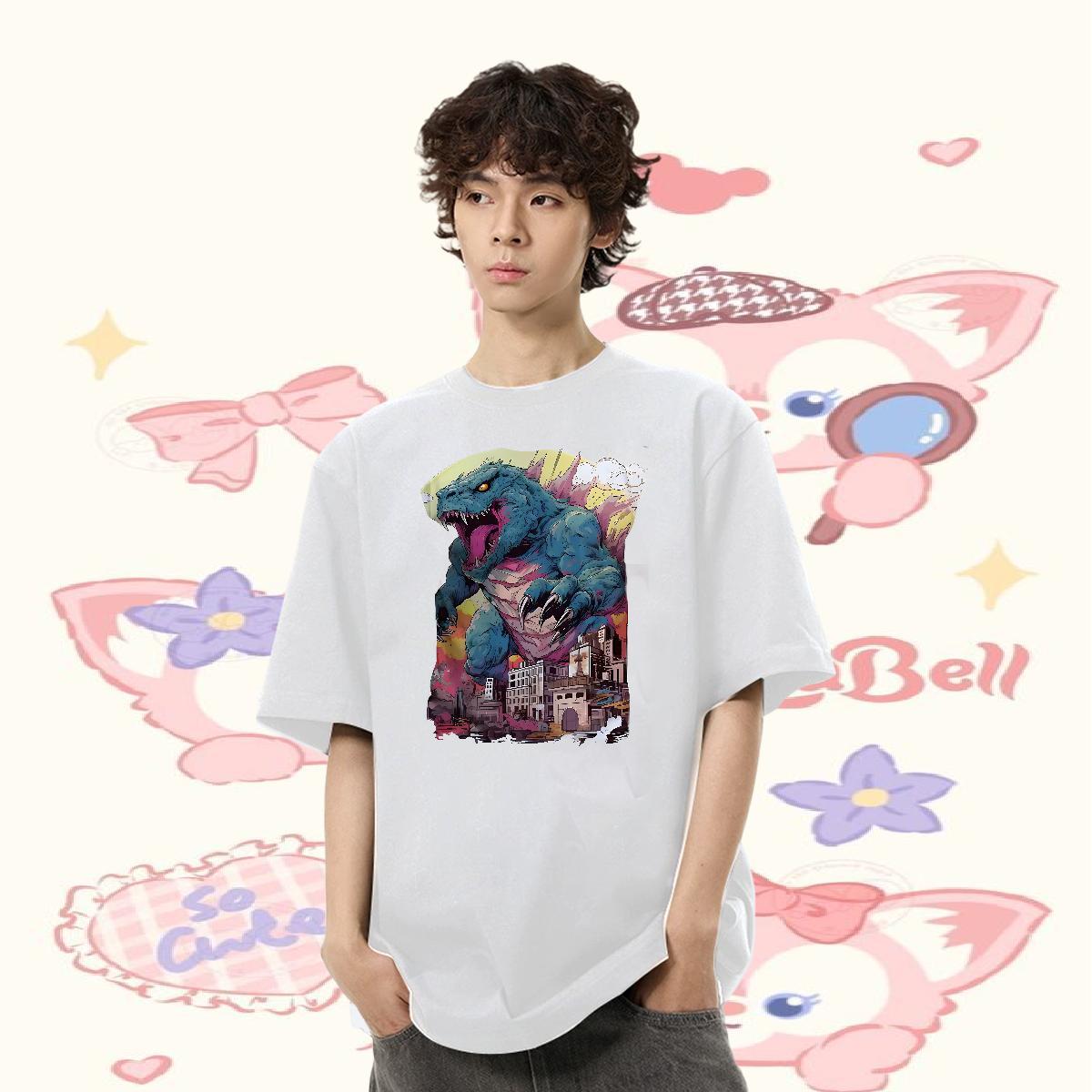 Brand T-Shirts for Men 230g Pure Cotton dinosaur Street Top Tees Crew Neck Breathable Cool Design Tshirt for Man Woman Oversized
