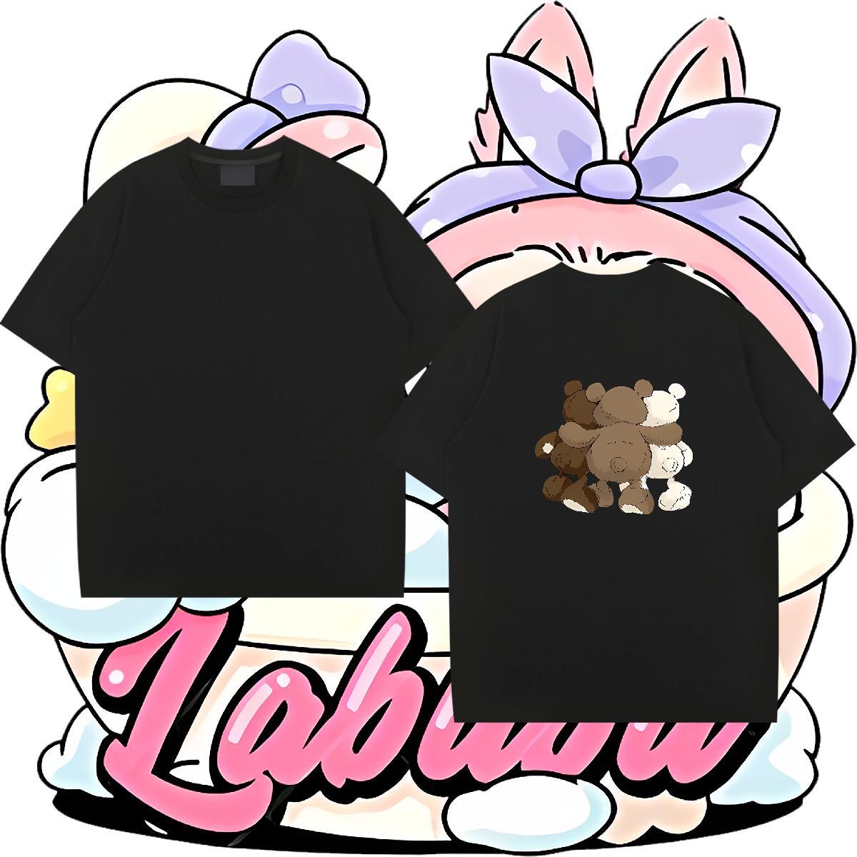 Casual New T-Shirts 230g Pure Cotton bear Outdoor Tee Shirt Breathable Crew Neck Soft Tshirts Black White