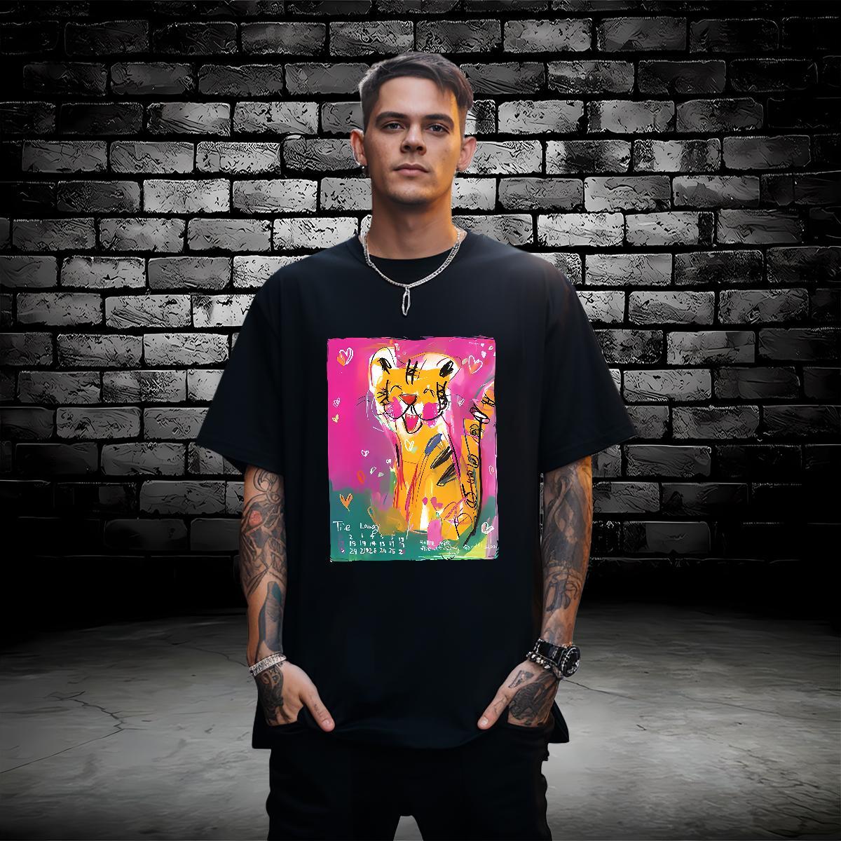 Man T Shirts 230g Cotton tiger Sport O-Neck Short Sleeve Plus Size Cartoon Men Tshirts Casual New Cool Design Tops Tees