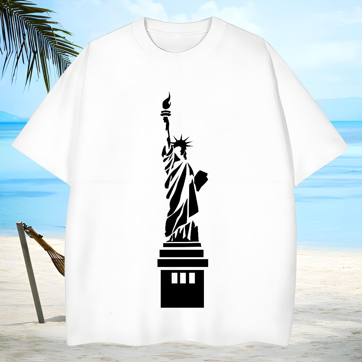 Soft Men Clothes T-Shirt 230g 100% Cotton the Statue of Liberty T Shirt For Man Home Outdoor Pure Cotton DIY Classic Polos