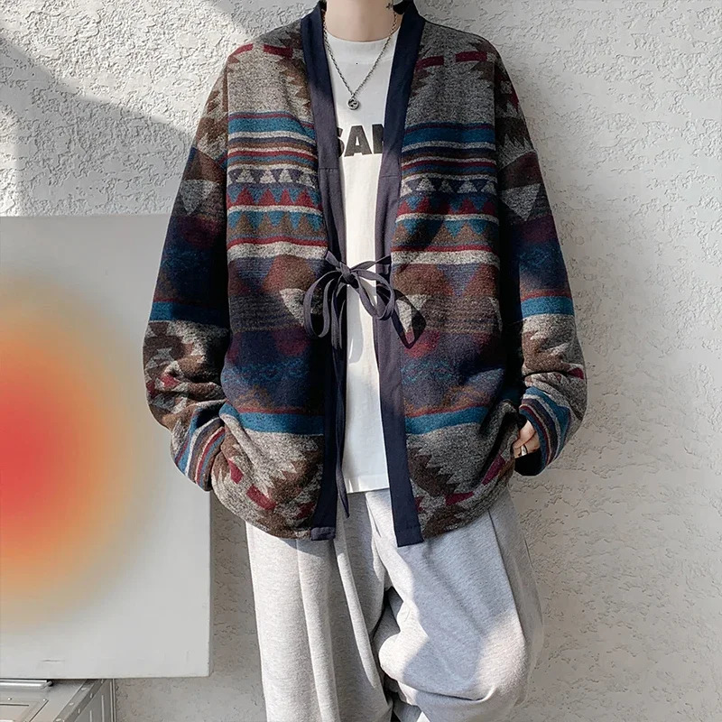 Mens shirt mens casual lace up Chinese style Taoist robe double-sided Chinese style jacket mens oversized shirt M-8XL 240806