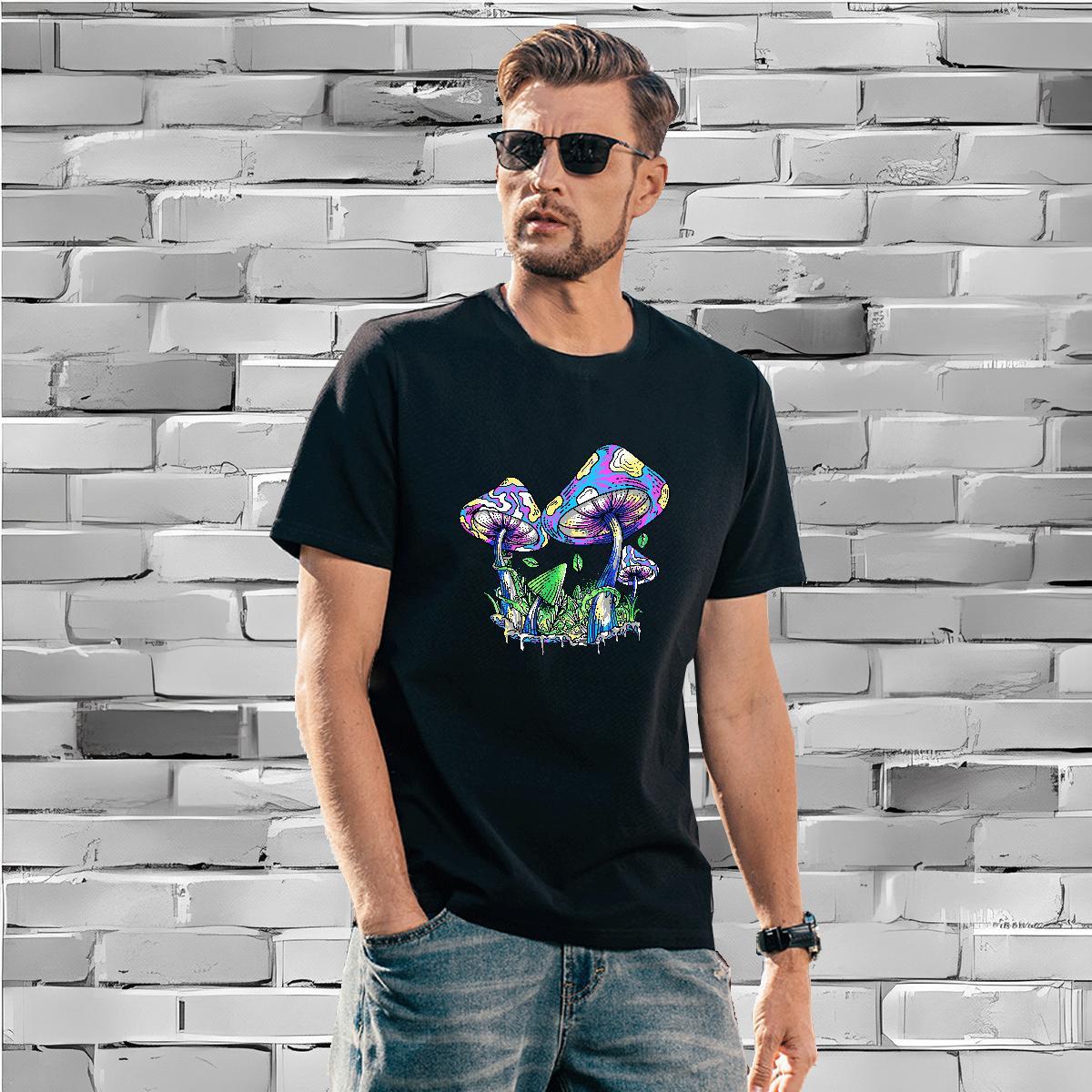 New Arrival T Shirt For Man 230g 100% Cotton mushroom Casual Daily Wear Tops Shirt Breathable Short Sleeve Cool Design Men Clothes T-Shirt Graphic