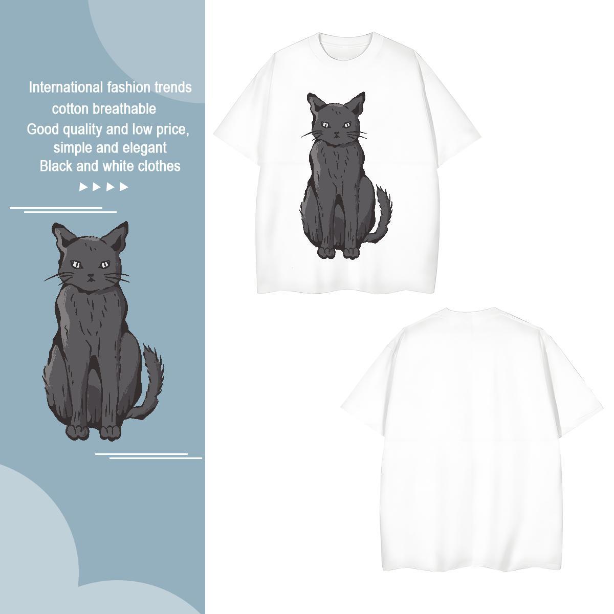 T-Shirts for Men 230g Pure Cotton cat Hip Hop Street Crew Neck Custom Print Plus Size Tshirt for Man Woman Factory Direct Free Shipping Tops