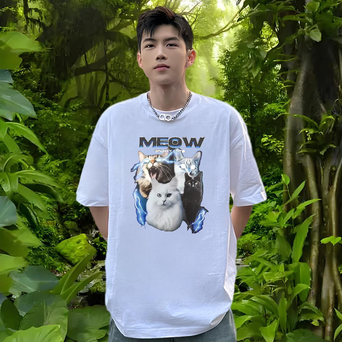 Fashion New T Shirt For Man 230g 100% Cotton cat Casual Beach Clothes Crew Neck High Quality Men Clothes T-Shirt DIY