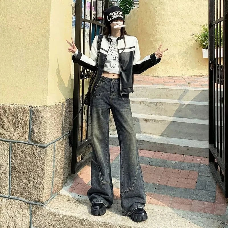 Womens Blue Y2k Jeans Baggy Harajuku Aesthetic Oversize Denim Trousers Vintage Jean Pants Japanese 2000s Style Trashy Clothes 240806