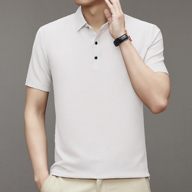 Short sleeved ice silk polo shirt summer T-shirt new business casual breathable thin top men's clothing