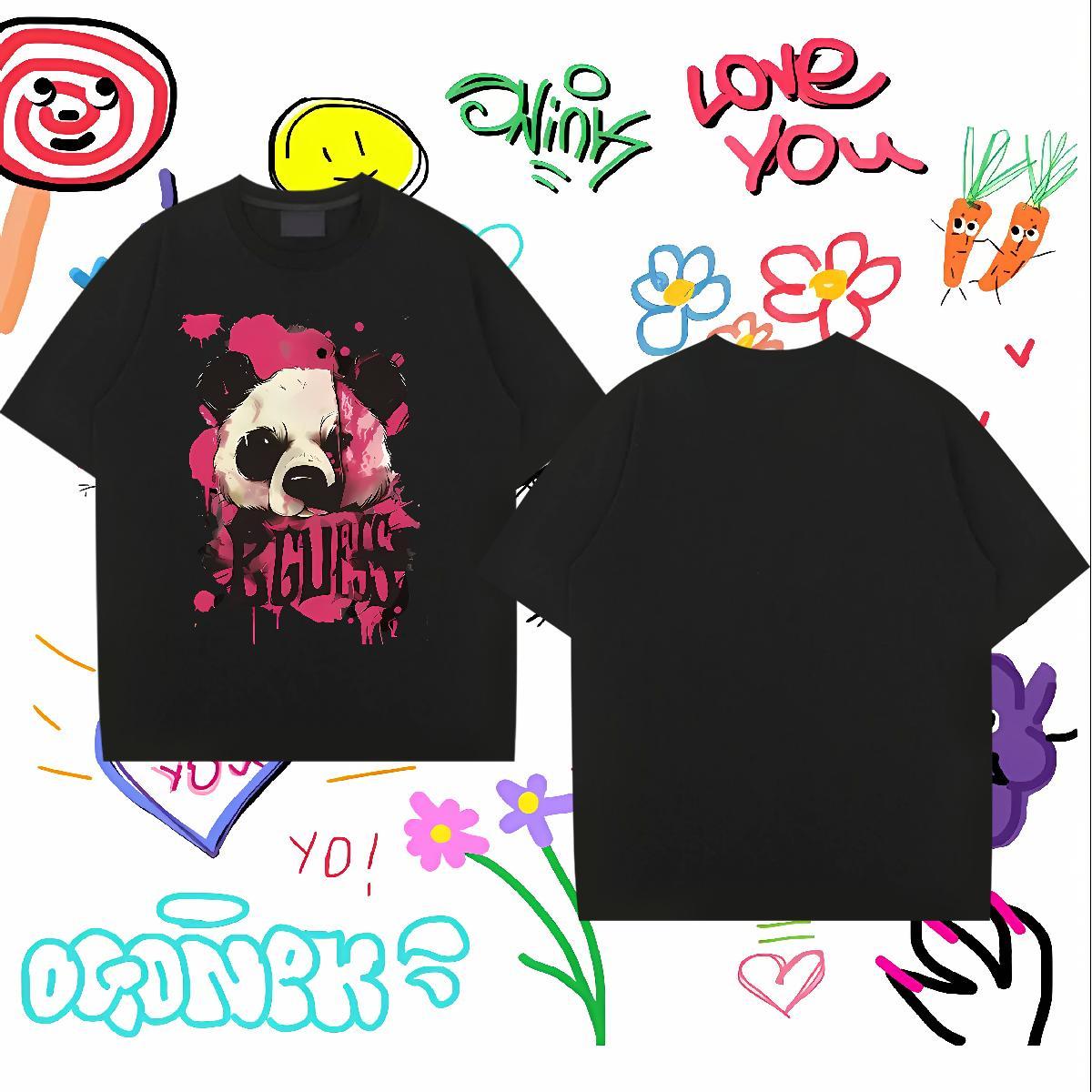 Classic Man T Shirts 100% Cotton 230g panda Casual Beach Tops Tees Breathable Short Sleeve Wholesale Tshirts Black White