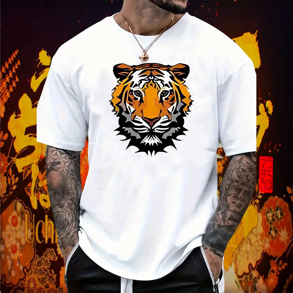 Fashion Design T Shirt For Man 230g Cotton tiger Home Outdoor Tops Shirt Round Neck Short Sleeve Free Shipping Men Tees DIY